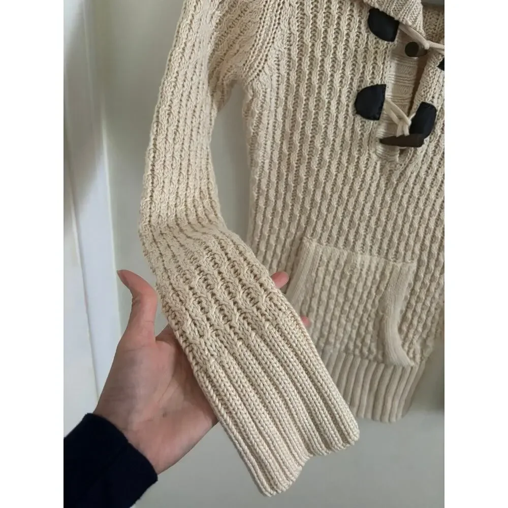 Rip Curl Sweater Women's Medium Beige Luna Pullover Chunky Knit Beach Pockets - Picture 3 of 9